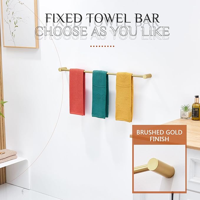 KOKOSIRI Towel Bar Brushed Gold 32-Inch Bath Towel Rack Holders Single Rail for Bathroom Wall Mounted Stainless Steel Bathroom Accessories, B4007BG-L32