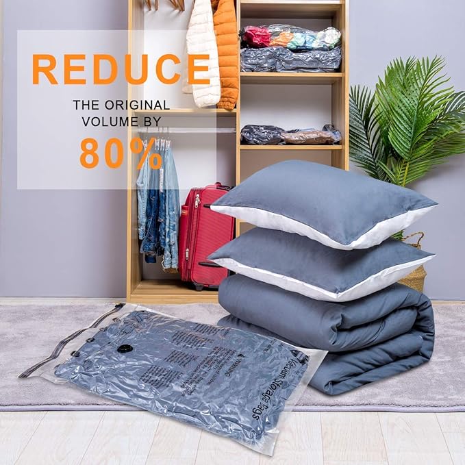 Vacuum Storage Bags (5 x Medium, 5 x Small), Space Saver Sealer Compression Bags with Travel Hand Pump for Blankets, Comforters, Pillows, Clothes Storage
