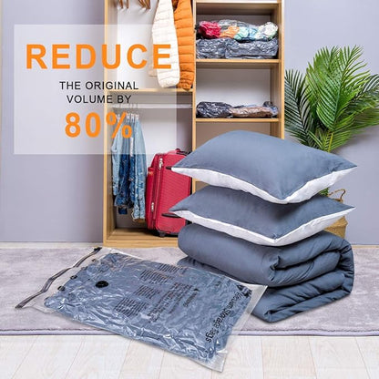 Vacuum Storage Bags (10 x Jumbo), Space Saver Sealer Compression Bags with Travel Hand Pump for Blankets, Comforters, Pillows, Clothes Storage