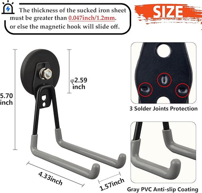 ULIBERMAGNET Magnetic Garage Hook, Cordless Drill Hooks Heavy Duty,Power Tool Organizer,Large Manget with Hooks for Workshop Organization,2 Pack Hook for Drill,Garden Tool(Gray)