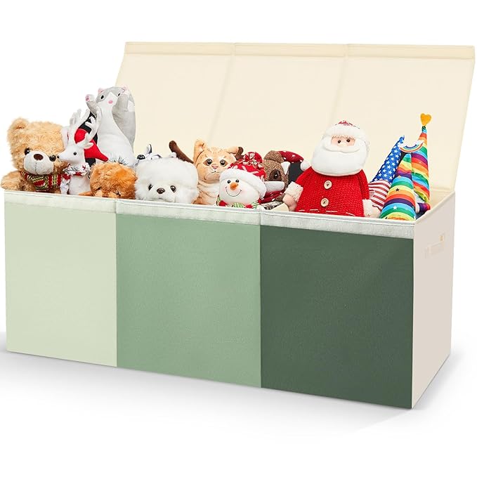 Patelai Extra Large Toy Box Chest with Lids 4/3 Grids Large Chest Collapsible Kids Toy Storage Baskets Gifts for Boys Girls Living Room Nursery Playroom(39 x 13 x 15.7'',Sage Green)