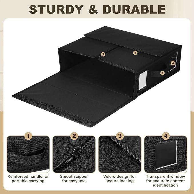 uxcell 4 Pack Bed Sheet Organizers and Storage with Handle, Foldable Bedding Duvet Cover Set Organizer Storage Closet and Under Bed Storage Containers, Black