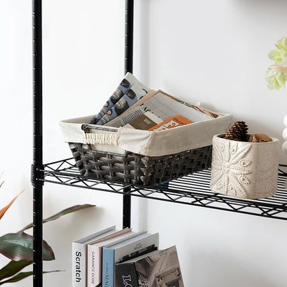 JS HANGER Wicker Storage Basket with Liners, Set of 2, Washable Waterproof, 12.6"L x 8.7"W x 4.3"H, Woven Basket for Pantry, Toilet, Bathroom, Bedroom, Patio, Grey