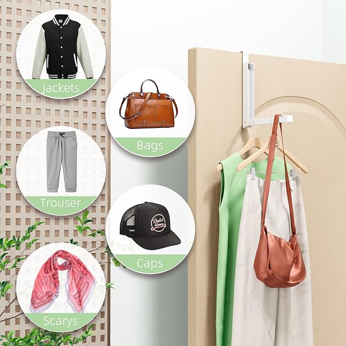 WLCSNG 2 Pack Over The Door Hanger, Folding Over The Door Drying Rack for Laundry, Door Hanger for Clothing, Over The Door Hooks, Door Clothes Drying Rack,Portable Compact & Travel-Ready,White