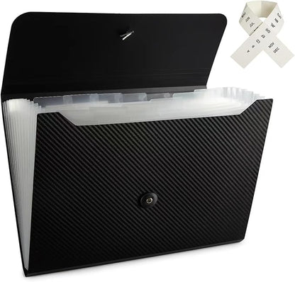 Expanding File Folder File Organizer 13 Pockets Accordion Filing Folder Expandable File Folder for Documents Aesthetic Paper Organizer Folder for Work, School, Home, Office, Black Transparent