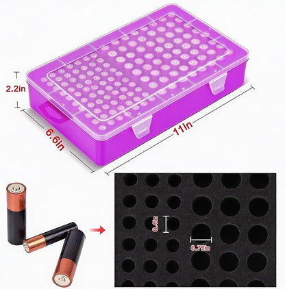 Battery Storage Organizer Case, Battery Vault Box Holder Container for 134pcs AA AAA Batteries, Garage Organization Carrying Bag Fits Home Kitchen Warehouse, Purple (Batteries Not Include)
