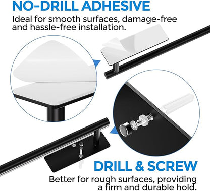 zaa Paper Towel Holder - 2 Pack Under Cabinet Paper Towel Holder, Fits Mega Paper Towel Rolls, Wall Mount Rack for Kitchen, Bathroom, RV, Adhesive or Screw Installation, Black