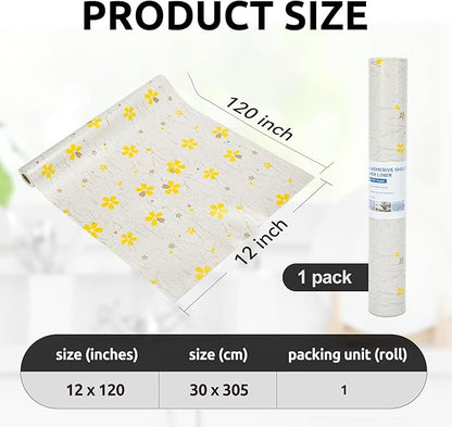 RAY STAR 12X120 Inch Shelf Liner for Kitchen Cabinets, Non-Adhesive Cabinet Liner Washable, PVC Drawer Liner for Dresser Non-Slip Bathroom (Yellow Floral)(1 Roll)