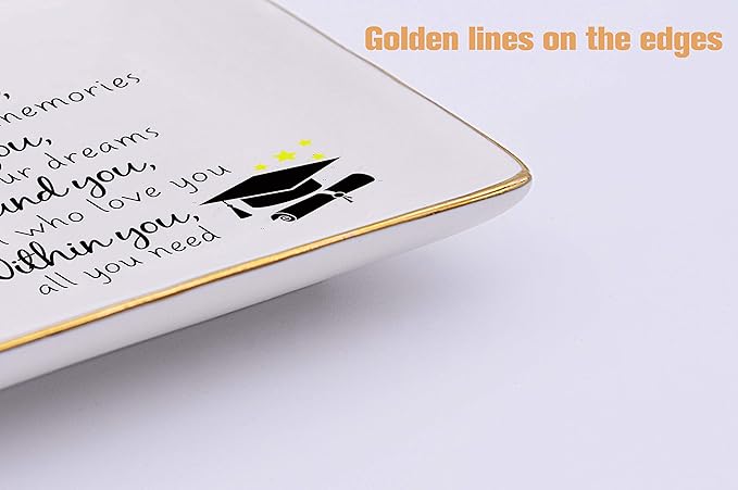 Topthink Behind You All Memories Before You All Your Dreams– Ceramic Jewelry Holder Ring Dish Trinket Box Tray – Inspirational Graduation Gifts For Girls Daughter Sister Niece Best Friends BFF
