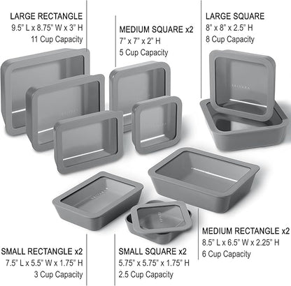 Ceramic Coated Glass Food Storage Containers | No PTFE, PFOA, PFAS, and BPA | Reusable Non Toxic Meal Prep Containers with Glass Lids | Easy To Store | 10 Piece Set [Smoke]