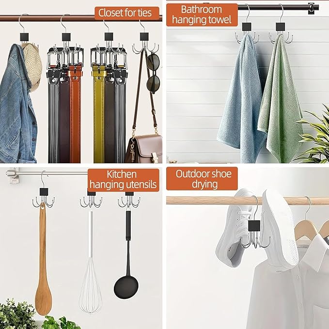 Belt Hanger for Closet Multi-Purpose 360° Rotatable Tank Top Hanger Tie Organizer for Closet Purse Holder for Closets Space-Saving Storage for Belt Bra Hat Tank Top Tie Scarf Purse (2PCS)