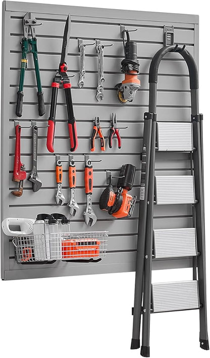 VEVOR Slat Wall Paneling, 4 x 4 ft, PVC Garage Slatwall with Modular Design, Grey Slat Wall Easy-to-Install Adjustable Slatwall Panel with Coupling Structure & DIY Cutting, Fits for Storage & Display
