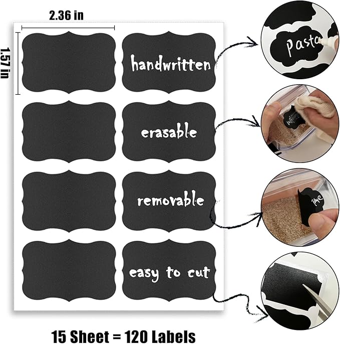 120pcs Chalkboard Labels for Jars, Removable Stickers with Chalk Marker Pen