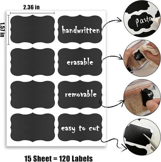 120pcs Chalkboard Labels for Jars, Removable Stickers with Chalk Marker Pen