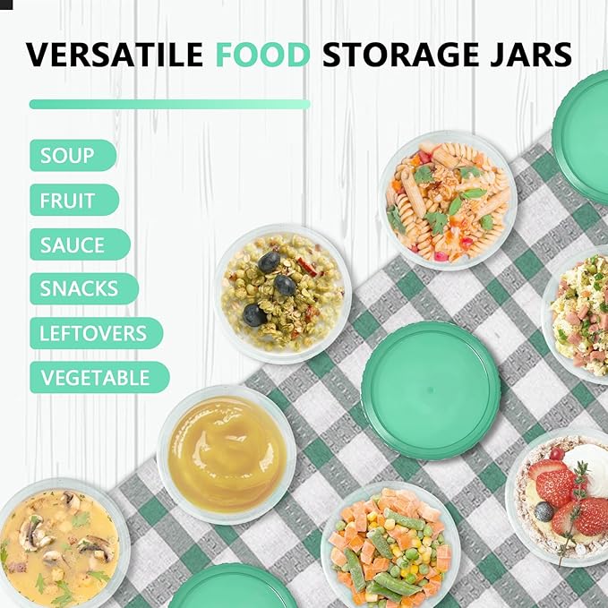 Slomg 10 Pack 16 oz Freezer Storage Containers with Green Twist Top Lids, Small Plastic Food Storage Soup Meal Prep Containers, Leakproof Overnight Quart Containers for Lunch Leftover Fruit Salad Oat