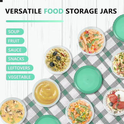 Slomg 10 Pack 16 oz Freezer Storage Containers with Green Twist Top Lids, Small Plastic Food Storage Soup Meal Prep Containers, Leakproof Overnight Quart Containers for Lunch Leftover Fruit Salad Oat