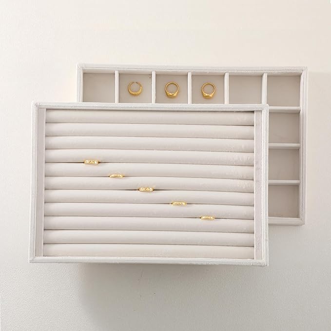 Ring Tray, Velvet Jewelry Trays,Premium Ring Display Case,Luxury Stud Earring Organizer,White Jewelry Storage