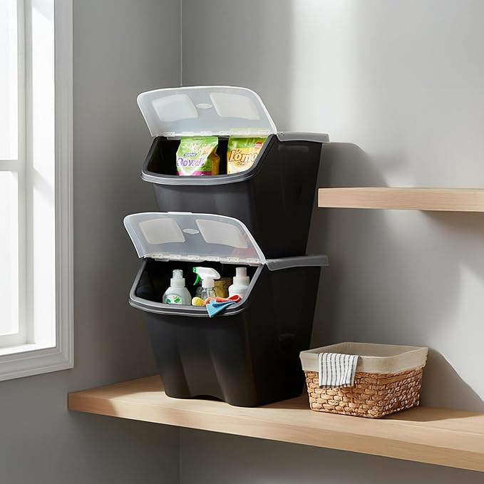 Redmon Since 1883 10 Gallon Stackable Shutter Bins, Black, 7316