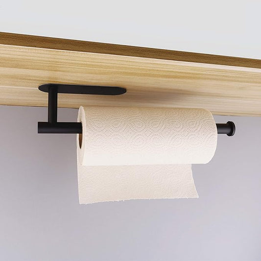 Paper Towel Holders,Paper Towels Rolls,Paper Bulk- Self-Adhesive Under Cabinet Wall Mount Countertop,Both Available in Adhesive and Screws,for Kitchen, Pantry, Sink, Bathroom，Stainless Steel-Black