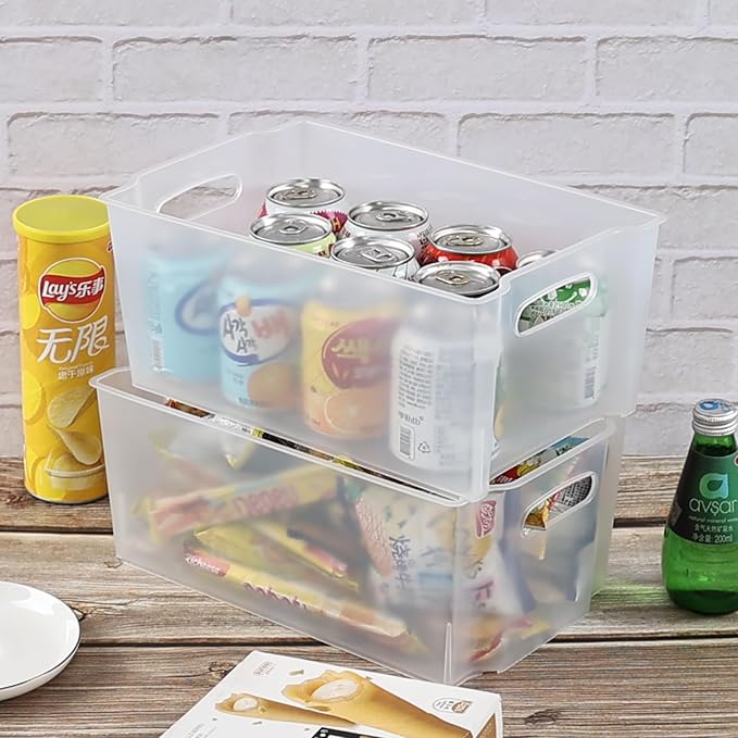 6 Packs Freezer Organizer Bins, Stackable Plastic Pantry Storage Bins, Frosted Transparent