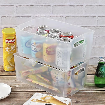 6 Packs Freezer Organizer Bins, Stackable Plastic Pantry Storage Bins, Frosted Transparent