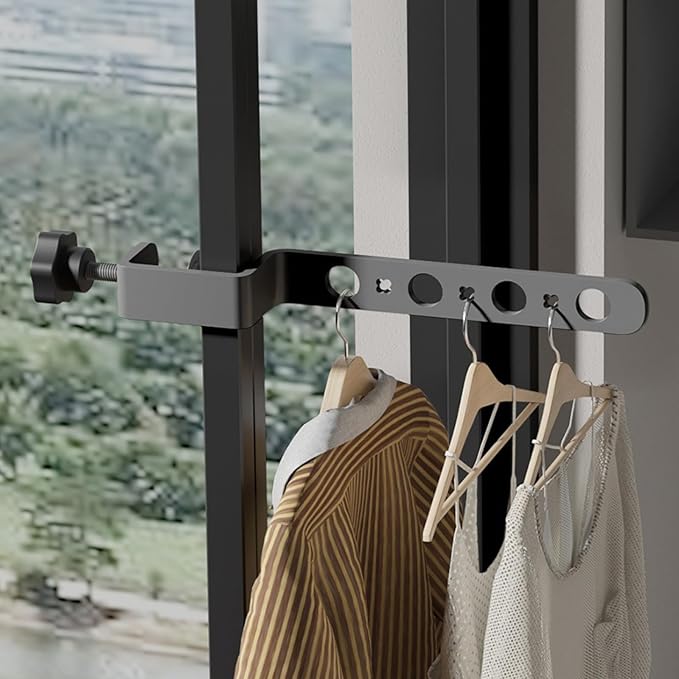 Foldable Indoor/Outdoor Basic 7-Hole Clothes Drying Rack - Black, Space-Saving, Portable, Heavy-Duty Aluminum for Small Spaces, Balcony, Bathroom, Travel & Camping Airer