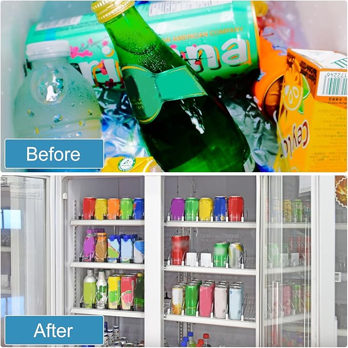 Drink Organizer for Fridge, 18.9x15.0x3.1in Soda Can Dispenser for Refrigerator, 6 Rows Adjustable Automatic Pusher Glide Drink Dispenser for Beer Beverages (Blue)
