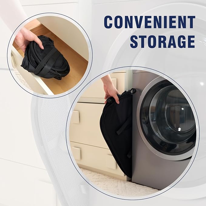 TECHMILLY Collapsible Laundry Basket, Foldable Tear Proof Mesh Pop Up Hamper with Reinforced Carry Handles for Laundry, Bathroom, Dorm or Travel (Black)