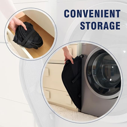 TECHMILLY Collapsible Laundry Basket, Foldable Tear Proof Mesh Pop Up Hamper with Reinforced Carry Handles for Laundry, Bathroom, Dorm or Travel (Black)