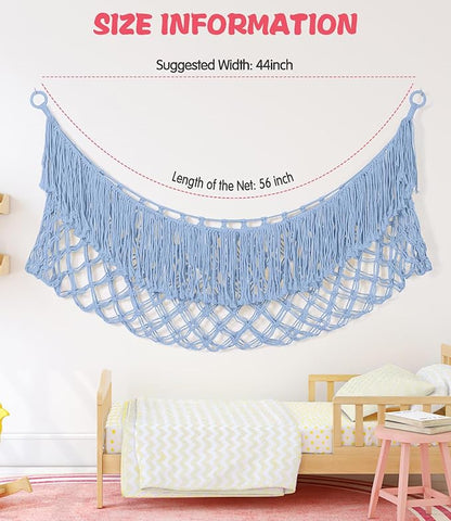 Stuffed Animal Hammock - Extra Large 56'' Long, Stuffed Animal Storage, stuffed animal Holder net, Hammock Large, Storage Hanging Organizer - Light blue