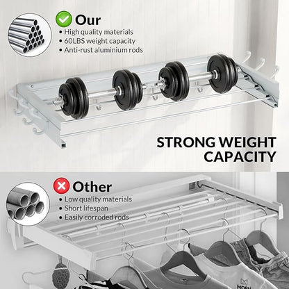 BAKON Wall Mounted Drying Rack, Indoor Outdoor Foldable Wall Mounted Clothes Drying Rack, Concealed Wall Drying Rack - Space Saving for Storage and Drying Clothes, 6 Hooks, 5 Poles (31.5"【Upgrade】)