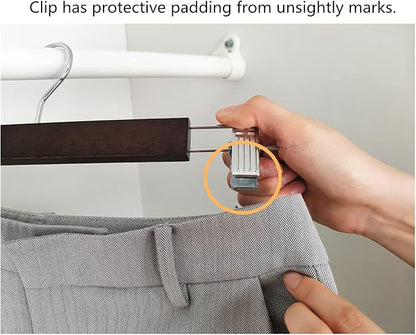 Amber Home 10 Pack 14.17" Solid Walnut Wooden Pant Skirt Hangers, Bottom Hangers for Slacks Trousers Jeans with 2-Adjustable Anti-Rust Clips (Walnut, 10 Pack)