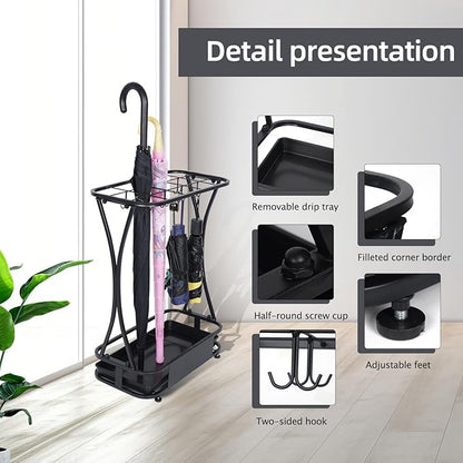 Umbrella Stand Rack with 15 slots Umbrella Holder for Entryway Umbrella Holder with Removable Drip Tray, Medium Black