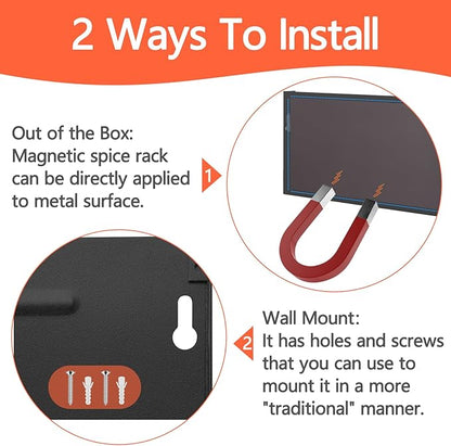 Magnetic Shelf with Paper Towel Holder for Fridge/Washing Machine/Garage, Magnet Kitchen Spice Rack for Refrigerator, Wall Mount Storage Organizers (Black)