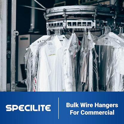 SPECILITE Wire Metal Clothes Hangers Bulk 200 Pack for Standard Size Suits, Coats, Shirts, Pants, Skirts, Space Saving, Non Slip,16 Inch 12 Gauge Ultra Thin, White