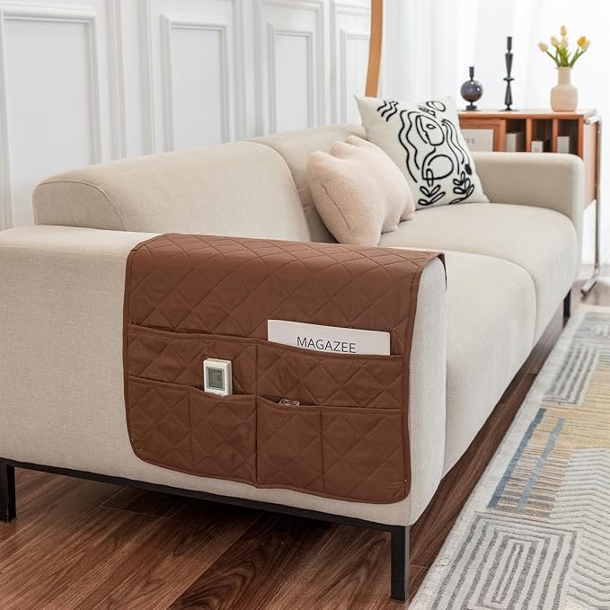 OYX Recliner Armrest Organizer with 6 Pockets, Non-Slip Remote Control Holder for Couch, Sofa & Bedside Storage, Compatible with Phone, iPad, Magazines
