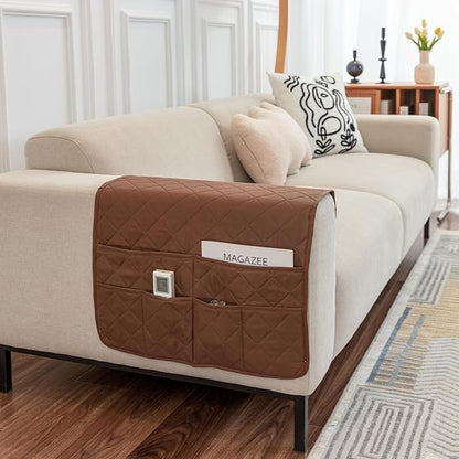 OYX Recliner Armrest Organizer with 6 Pockets, Non-Slip Remote Control Holder for Couch, Sofa & Bedside Storage, Compatible with Phone, iPad, Magazines