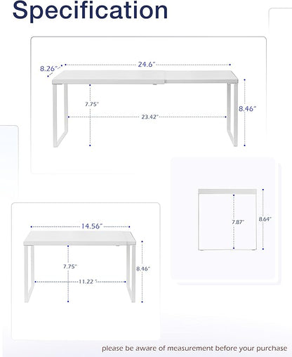 Nxconsu Cabinet Shelf Expandable Organizer Riser Rack for Kitchen Pantry Cupboard Under Sink Countertop Home Organization Extra Storage Space Saver Heavy Duty Metal Edgeless Design White