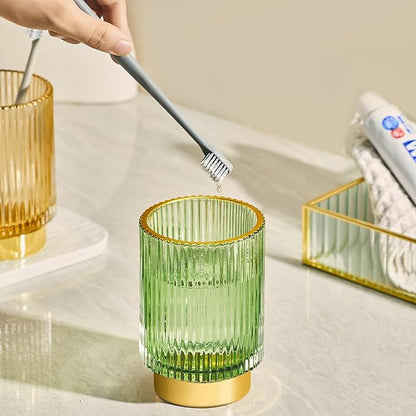LEICURACE Makeup Brush Holder Organizer,Toothbrush Holders,Desk Pen Pencil Holder,Multifunctional Vintage Glass Brush Cup（S+L/Milky White/A3-5-US）