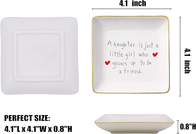 Topthink A Daughter Is Just A Little Girl Who Grows Up to Be A Friend-Ceramic Jewelry Holder Ring Dish Trinket Tray from Mom-Birthday Graduation Christmas Gift for Daughter Daughter-in-Law