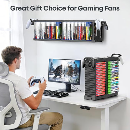Kytok Video Game Disc Rack Tower Video Game Storage Universal for PS5/PS4/ XBOX One/Series/Nintendo Switch Game, Game Organizer Shelf Display Stand for Wall Mount/Desk/Floor with Controller Holder