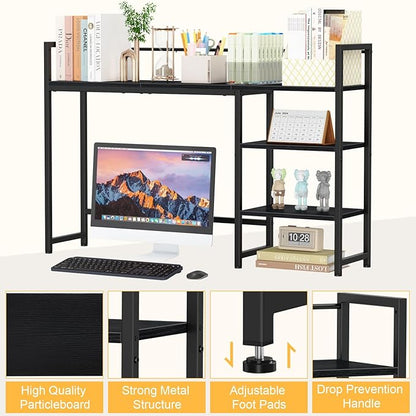 Snughome Desk Shelf, 44.9" Large Desktop Organizer Shelf, Desk Hutch for Monitor, 4 Tier Display Rack, Wooden Desktop Bookshelf Storage Rack for Home Office Dorm
