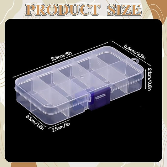 Plastic Jewelry Organizer Box Clear Storage Bead Case for Little Crafts/Arts 2 Pack Container with 10 Grids, Small