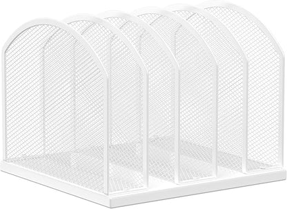 5-Section Vertical Desktop Organizer, 5-Section Mesh File Folder Stand Sorter for Office Home Classroom Organization (1, White)