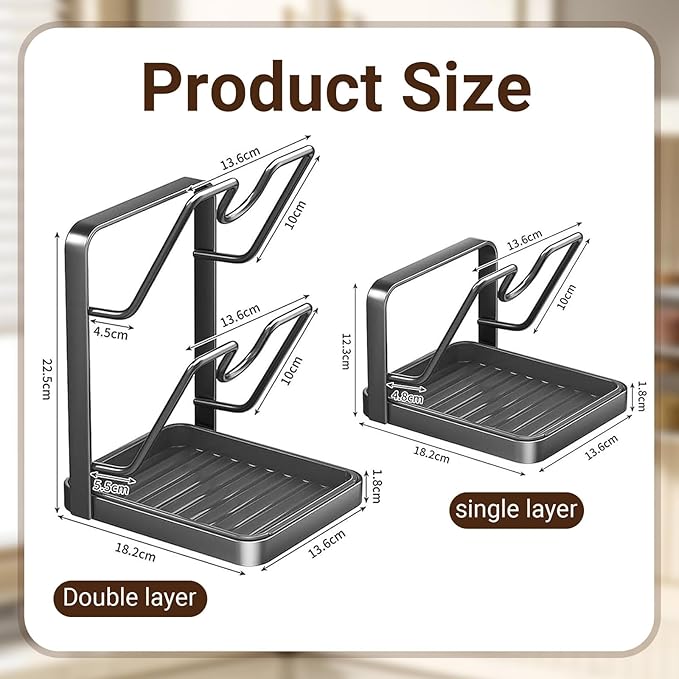 Kitchen Pot Lid Storage Rack for stove top 304 Stainless Steel Pot kitchen pot lid storage – Space-Saving Rack with Removable Drip Tray for Lids & Utensils Double layered Black
