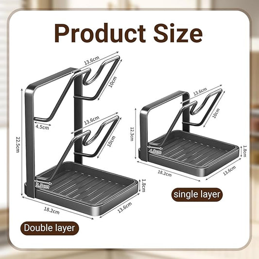 Kitchen Pot Lid Storage Rack for stove top 304 Stainless Steel Pot kitchen pot lid storage – Space-Saving Rack with Removable Drip Tray for Lids & Utensils Double layered Black
