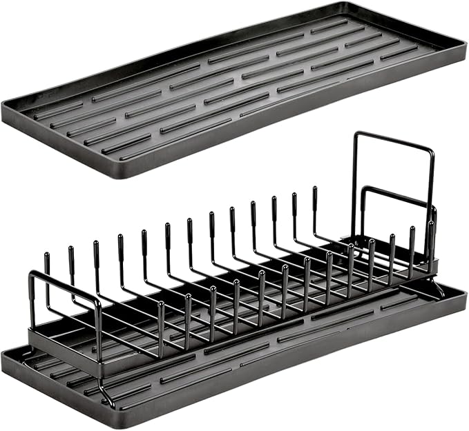 kowiofame Cup Drying Rack Dish Drying Water Bottle Dryer Rack Long Kitchen Sink Counter Drainer Over Tray Plate Forks Glass Cups Spoons Organizer
