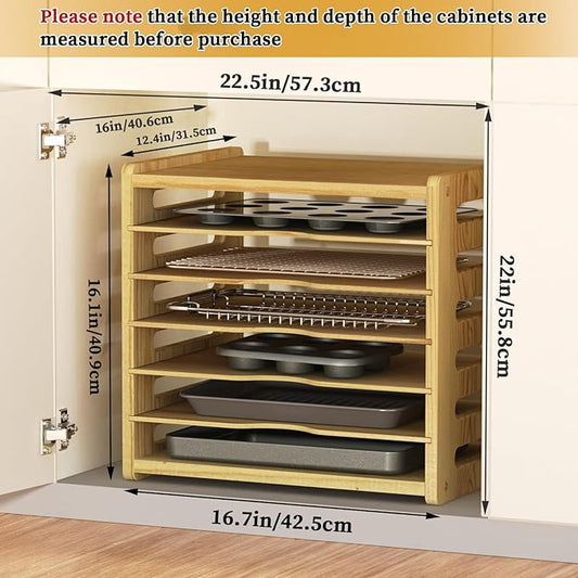 sandpaint 7 Tier Wooden Cabinet Tray Dividers,Kitchen Cabinet Tray Divider for Pans, Storing pans, Baking trays, Cutting Board