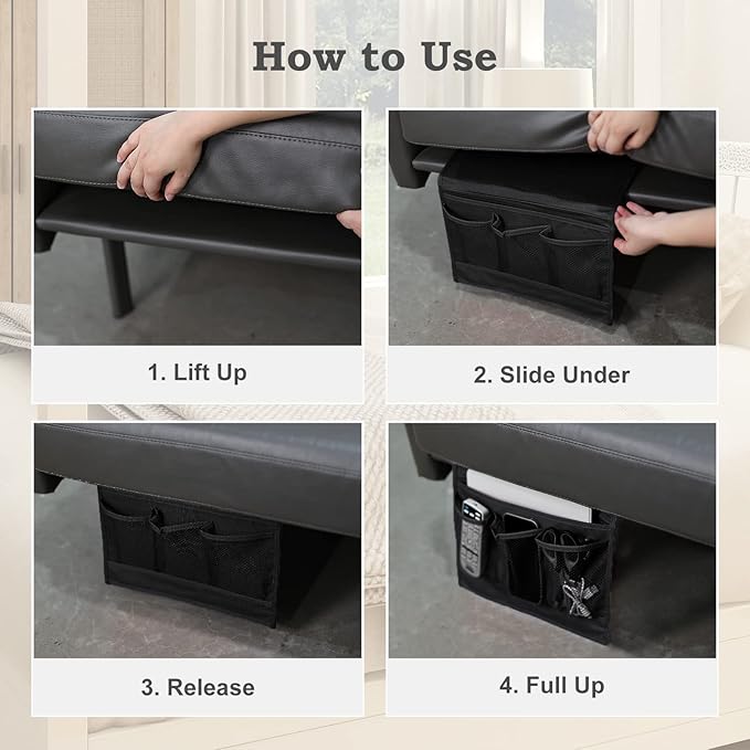Surblue Bedside Caddy 4 Pockets Bedside Storage Organizer for TV Remote Control Phone Glasses Magazine (Black)