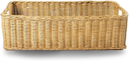 The Basket Lady Long Low Wicker Basket, Extra Large, 28.5 in L x 15 in W x 9 in H, Sandstone